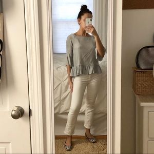 Light Blue/Gray Ruffle Blouse Square Neck